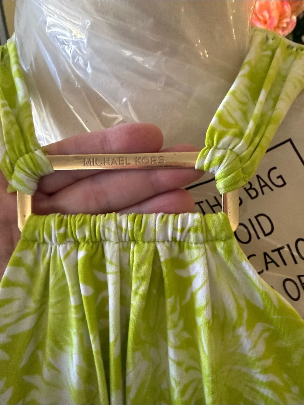 Michael Kors Bright Lime Green and White Floral Sundress